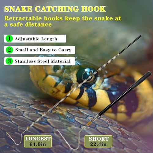 Snake Hook Reptile Catcher Stick Tongs Rattlesnakes Grabber Pick-up Handling Tool Kit for Catching Controlling or Moving Python Copperhead 22" 64" Adjustable (Small Snake Hook - Black) - color: Small Snake Hook - Black