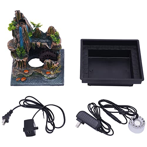 Indoor Fountain Rockery Tabletop Fountain with an Atomizer Elaxation | Water Feature Meditation Desktop Fountains for Home Office Decor or Gift 7.9''L x 7''W x 10.6''H with LED Light