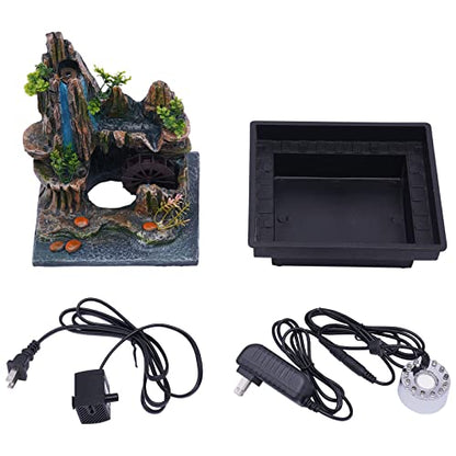 Indoor Fountain Rockery Tabletop Fountain with an Atomizer Elaxation | Water Feature Meditation Desktop Fountains for Home Office Decor or Gift 7.9''L x 7''W x 10.6''H with LED Light