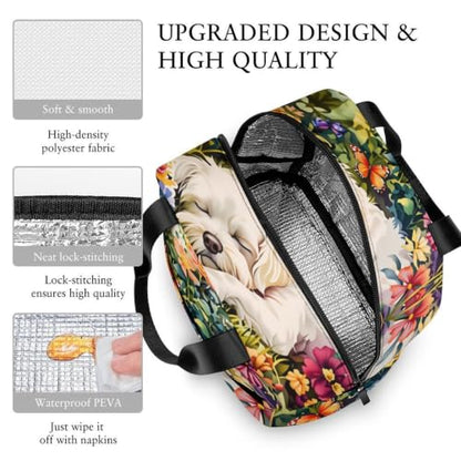 Spring Flowers Maltese Dog Lunch Bag for Women Men | Insulated Lunch Box Leakproof Food Meal Containers Reusable Foldable 6L Capacity Lunch Tote Bags for Work Picnic Travel - color: style-8