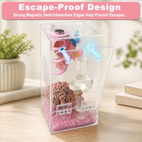 Jumping Spider Enclosure,DIY Insects Habitat,Small Reptile Terrarium Glass House Accessories Set,with Jumping Platform Hide Water Feeder (Pink B) - color: Pink B