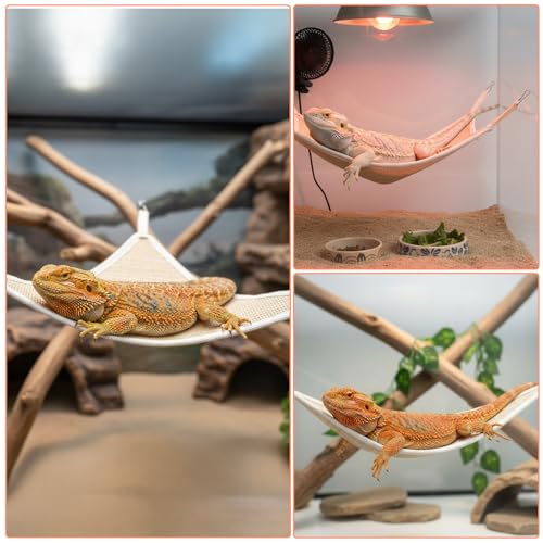 2Pcs Bearded Dragon Hammock, Breathable Straw-Woven Reptile Hammock Lizard Tank Accessories, Triangle Geckos Hammocks for Bearded Dragons, Snakes, and Axolotls, Perfect Beard Dragon Tank Accessories