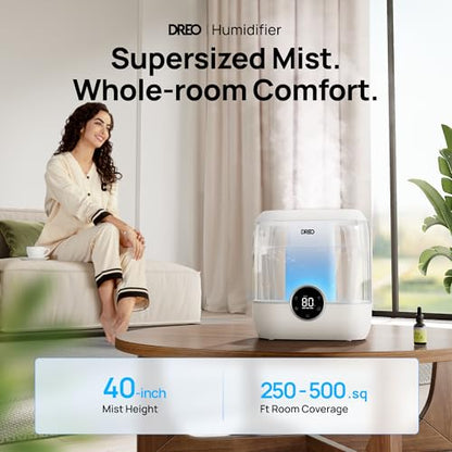 DREO 6L Humidifiers for Bedroom, 60H Runtime, 28 dB Quiet, HM524 | Precise Humidity Control, Easy to Refill & Clean, Nightlight, Cool Mist Humidifiers for Large Room, Baby Nurseries & Plants