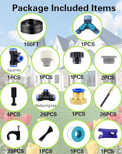 360° Adjustable Drip Irrigation System – Garden Watering Sprinkler System | 12mm Large-Diameter Tubing, Automatic Quick-Connect Misting Sprinkler System for Raised Beds, Lawn, Patio, Yard, Greenhouse - size: 100 FT