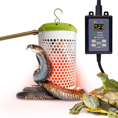 SYSAI Reptile Heat Lamp with Thermostat - All-in-One 50W Heater & Red Night Bulb Combo Kit for Snake, Bearded Dragon, Turtle, Tortoise Tank. Includes Bite Proof Cord & Hanger