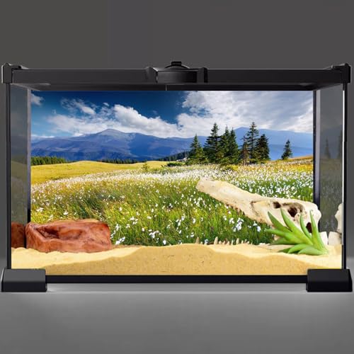AWERT 30x12 inches Reptile Habitat Background Blue Sky White Clouds Mountains Forests Grasslands White Floral Nature Art Terrarium Background - size: 30x12in/75x30cm