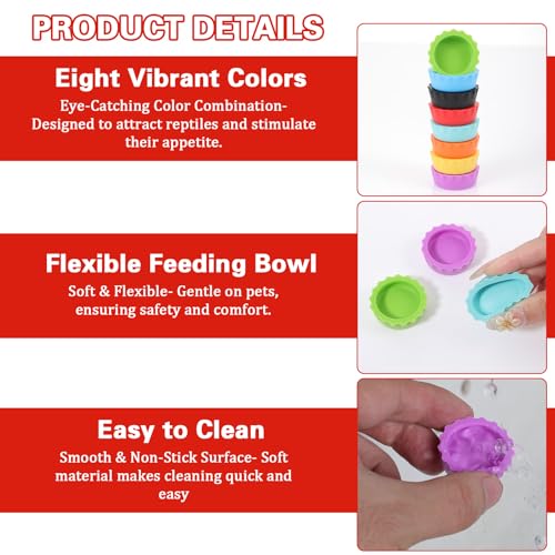 Silicone Gecko Feeding Cups, Reusable Small Reptile Food Dish Gecko Tank Accessories Crested Geckos Food and Water Feeding Cups, Easy Clean Silicone Small Capacity Worm Bowl (16 Pack, 8 Colors)