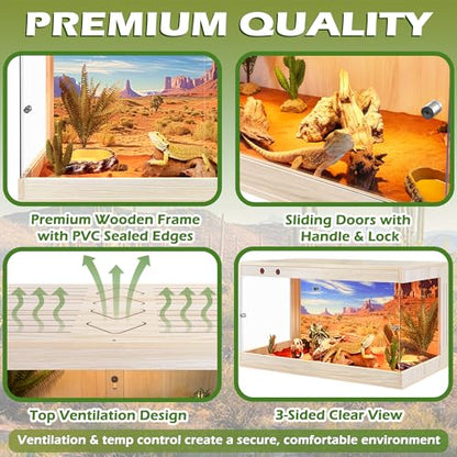 Royxen Reptile Enclosure,31 Gallons Reptile Tank with Wooden Top and Lockable Design,Tempered Glass Bearded Dragon Tank for Lizard Gecko Habitat (Oak,24" Length) - color: Oak, size: 31 Gallons,24" Length