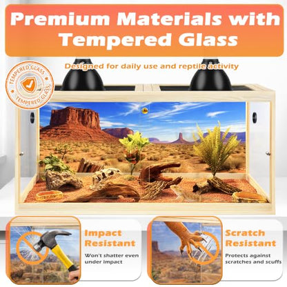 120 Gallon Bearded Dragon Tank, 4x2x2 Reptile Enclosure with Tempered Glass Sliding Doors, Lockable Front Opening and Metal Mesh Top, Large Terrarium for Lizards and Snakes, Oak - color: Oak