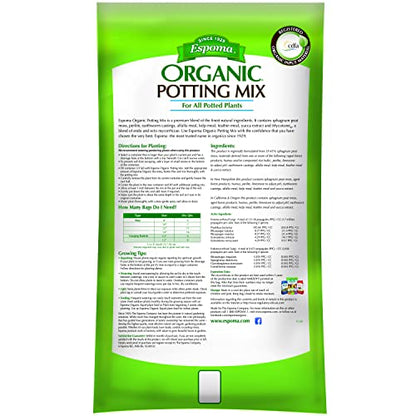 Espoma Organic Potting Soil Mix - All Natural Potting Mix for All Indoor & Outdoor Containers Including Herbs & Vegetables. for Organic Gardening, 16 qt. Bag. Pack of 1