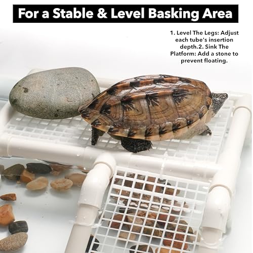 Standing Turtle Basking Platform, Plastic Short Legs Floating Platform for Low Water Level Tank, 10" Width Resting Area, Turtle Docks for Basking with DIY PVC Pipes, Ramp for Reptile Frog Terrapin