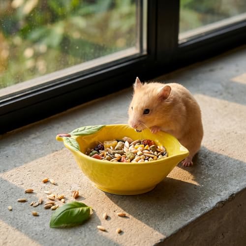 Ceramic Lemon Pet Hamster Bowl, Easy to Clean Anti Flipping Guinea Pig Food and Water Bowl Small Animal Bowls for Parrots Rabbit Hedgehog Squirrel Golden Bears Hamster cage Accessories