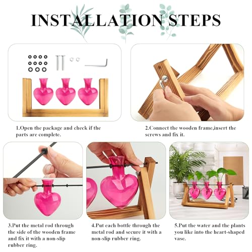 XXXFLOWER Plant Terrarium Propagation Stations 3 Heart Shaped Vases | Unique Terrarium Jar Gifts for Women Wife Mom Plant Lovers, Hydroponics, Home Garden Office Decor - size: 3 Heart Vase