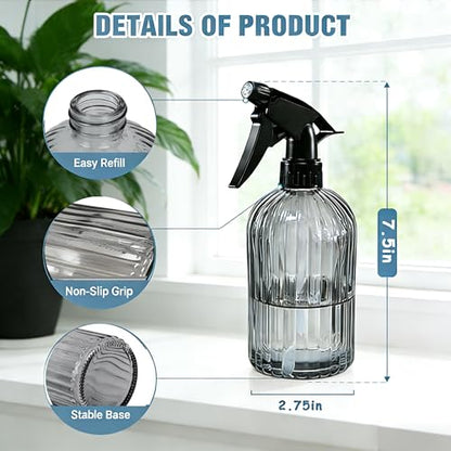 Glass Handheld Spray Bottle, 13.5oz Refillable Plant Mister Bottle 2 Pack, Water Spray Bottle with Adjustable Mist Nozzle for Outdoor Gardening, Indoor Flowers, Cleaning, Hair & Pets Care (Grey) - color: Gray