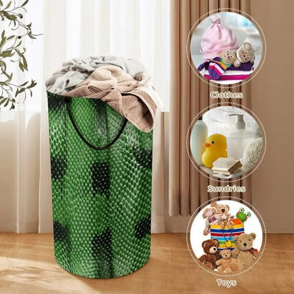 Green Snakeskin Laundry Hamper Tall Laundry Basket Collapsible Dirty Clothes Hamper Large Laundry Bin Freestanding Laundry Bag for Laundry Room Bedroom Bathroom Dorm