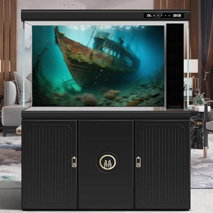 Underwater Shipwreck Aquarium Background Ocean Bottom Abandoned Ship Wreck Fish Tank Background Undersea Rusty Sunken Ship Terrarium Backgrounds Sunken Pirate Ship Reptile Tank Backgrounds 24x12in - color: Blue_Green, size: 24(W)x12(H)in