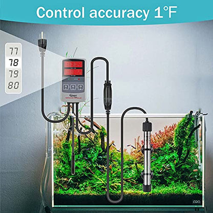 hygger Pinpoint Saltwater Aquarium Heater with Digital Thermostat IC Temp Controller, Titanium Tube Submersible Fish Tank Heater for Coral Reef 200 Watt - size: 200w for 20-45 Gal