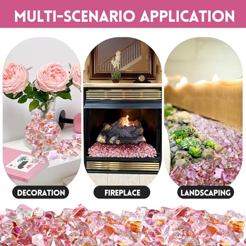 20 Pounds Fire Glass 1/2 Inch High Reflective Tempered Firepit Glass | Rose Gold Rocks for Fireplace, Fire Pit Table, Fire Bowl and Landscaping & DIY Crafts - color: Rose Gold, size: 1/2 inch, 20lb