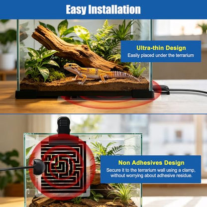 Reptile Heating Pad with 11 x 11 Inch Reptile Heat Mat with Rapid and Even Heating Reptile Heat Pad Under Tank Terrarium Heat Mat for Reptile Turtle Snake Lizard 28 Watt - size: 11" X 11"(28W)