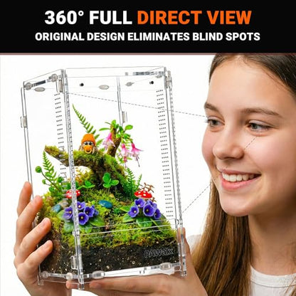 Jumping Spider Enclosure, Acrylic Terrarium with with Magnetic Doors, 0.8mm Micro-Ventilation, Stackable Escape-Proof Habitat for Jumping Spiders, Tarantulas & Small Reptiles, 4.7"x4.7"x8" - size: 1Pack, 4.7"x4.7"x8"