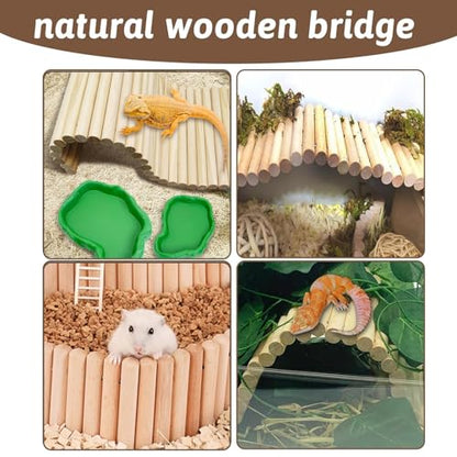 Hamiledyi 11.37 x 5.9 inch Reptile Hideout, Bearded Dragon Bendy Bridge, Climbing Ladder Wooden Hermit Climb Toys, Hide Cave Habitat Decor for Lizards Gecko Spiders Snakes Tortoise - size: 11.37 x 5.9 inches
