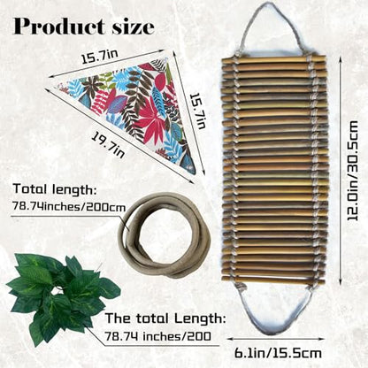Reptile Bamboo Climbing Bridge,Lizard Ladder Hammock Bridge Bearded Dragon Hanging Bamboo Ladder Lounger Lizard Hammock Terrarium Vines Decor Reptile Habitat Tank Accessories for Chameleon Gecko - style: M【12.0 x 6.1 In】