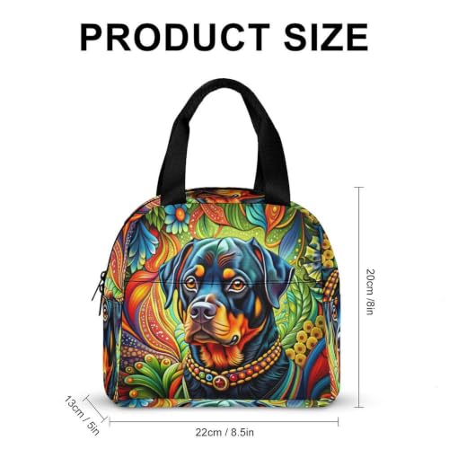 Rottweiler Dog Bohemian Art Lunch Bag for Women Men | Insulated Lunch Box Leakproof Food Meal Containers Reusable Foldable 6L Capacity Lunch Tote Bags for Work Picnic Travel - color: Style 1