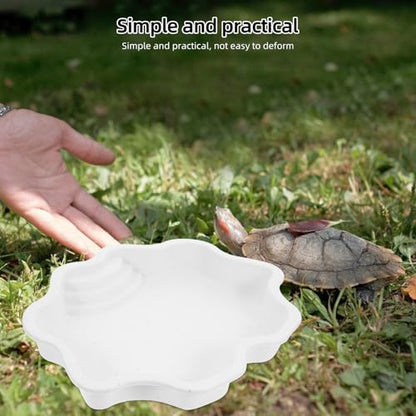 ABOOFAN Reptile Bathing Pool with Ramp Large Capacity Aquatic Animal Water Dish White Reptile Water Bowl for Soaking and Feeding Terrarium Use