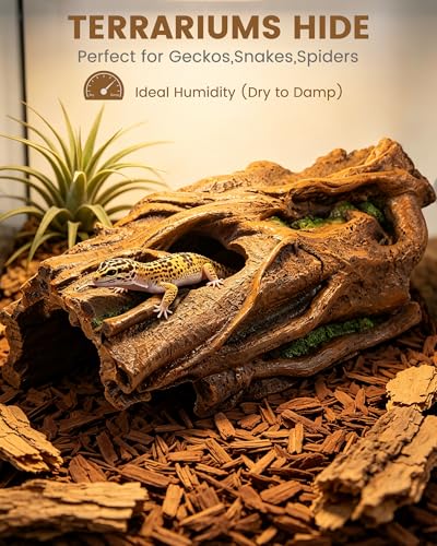 Resin Tree Bark Reptile Hide Cave for Snakes, Geckos & Lizards | Relieves Reptile Stress, Resin, Odor-Free, Realistic Bark Texture with Faux Moss