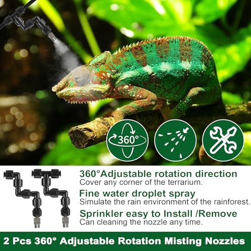 Lewisia Reptile Humidifier with Timer, 360° Rotating Nozzles Misting System Reptile Fogger Mister for Amphibians Chameleons Snakes Frogs Rainforest Plants