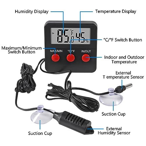 4Pcs Digital Thermometer and Humidity Thermometers Indoor and Outdoor Digital Temperature and Hygrometer Gauge with Probe for Reptile Terrarium Thermometer Pet Keeping - color: 4PCS