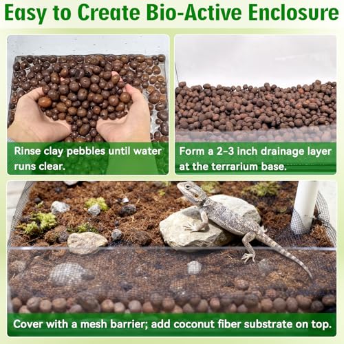 Halatool 8QT Leca Clay Balls Terrarium Substrate for Reptile | Organic Expanded Clay Pebbles for Moisture Retention & Drainage Layer, Lightweight & Reusable for Geckos, Tortoises & Frogs - size: 8QT
