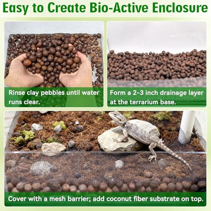 Halatool 8QT Leca Clay Balls Terrarium Substrate for Reptile | Organic Expanded Clay Pebbles for Moisture Retention & Drainage Layer, Lightweight & Reusable for Geckos, Tortoises & Frogs - size: 8QT