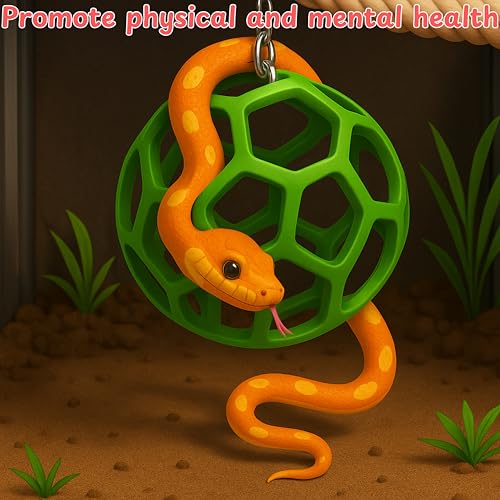 Snake Enrichment Toys Ball with Hammock, Reptiles Climbing Toy Hammock, Small Snakes Enrichment Toys Activity Ball With Chain, Snake Tank Accessories, Crested Gecko Tank Accessories (Green, L) - color: Green