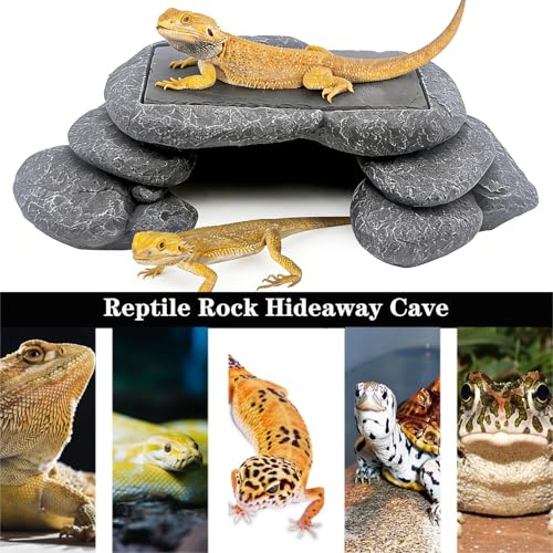 Large Bearded Dragon Basking Platform, Lizard, Snake or Reptile Hide with Heat Storage Slate Stone, 12.6x7x3.5 inch Oversized Gecko Hide Cave - size: L / 12.6x7x3.5 inch