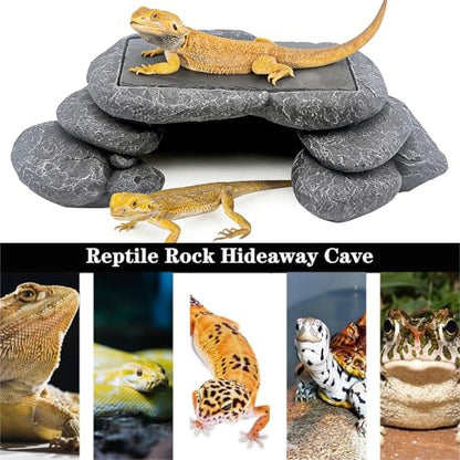 Large Bearded Dragon Basking Platform, Lizard, Snake or Reptile Hide with Heat Storage Slate Stone, 12.6x7x3.5 inch Oversized Gecko Hide Cave - size: L / 12.6x7x3.5 inch