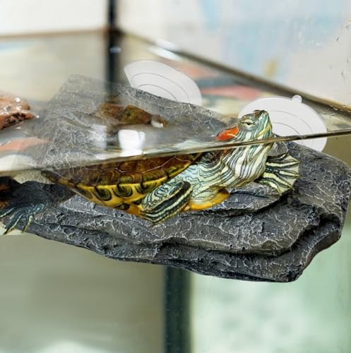 Turtle Floating Basking Platform Terrace Turtle Basking Platform with 3 Suction Cups Resin Turtles Basking Rock Float Resting Terrace for Frogs (Grey) - color: 【Grey】