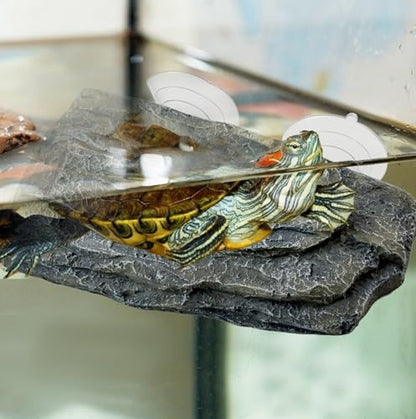 Turtle Floating Basking Platform Terrace Turtle Basking Platform with 3 Suction Cups Resin Turtles Basking Rock Float Resting Terrace for Frogs (Grey) - color: 【Grey】