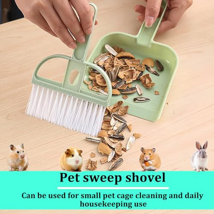Mini Dustpan and Brush Set, Portable Exquisite Pet Waste Cleaning Kit, Hamster Sand Scooper Cage Cleaning Tool for Small Pets Hamsters Guinea Pigs Hedgehogs Chinchillas Rabbits(Green)