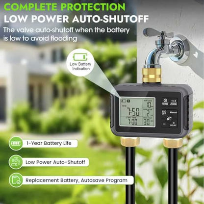 120FT Drip Irrigation System with Smart Water Timer | Dual Metal Tube Design with Brass Connectors, Adjustable Nozzles and Bendable Tubing for Garden, Greenhouse and Lawn - size: 120Ft Double-Tube Brass with Timer