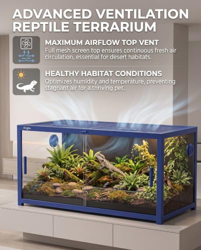 120 Gallon Reptile Tank, 4x2x2 Reptile Enclosure Front Sliding Door | Stackable ventilation 120 Gallon Bearded Dragon Tank anti-escape locks and no-fingerprint handles maximizes UVB transmissionn - color: Blue, size: 120 Gallon