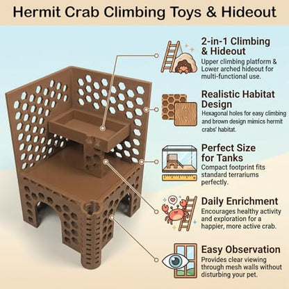 Hermit Crab Climbing Toys and Hideout,Multi-Functional Climbing Wall & Habitat Tank Accessories | Dual-Tower Hermit Crab Foraging Cave with Feeding Dish,Hermit Crabs Climbing Habitat and Enrichment