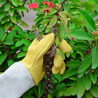 Gardening Gloves for Women/Men, Rose Pruning Thorn-Proof Gloves, with Adjustable Cuff and Durable Goatskin Leather, Comfy Breathable Long Sleeve Work Garden Gauntlet Glove for Yard Work(L) - size: Large (Pack of 1)