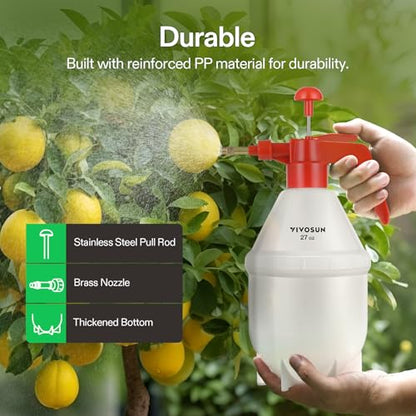 VIVOSUN 50oz Pump Sprayer, Handheld Garden Water Sprayer Bottle | with Adjustable Brass Nozzle, for Spraying Plants, Flowers, Weeds and Cleaning, Red - color: Red, size: 50oz