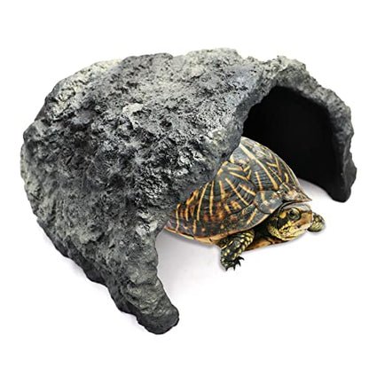 Extra Large Reptile Rock Hide Cave, Resin Cave, Aquarium Decorations Accessories, Lizard Turtle Fish Hide Habitat 10.23x9.44x5.7 Inches