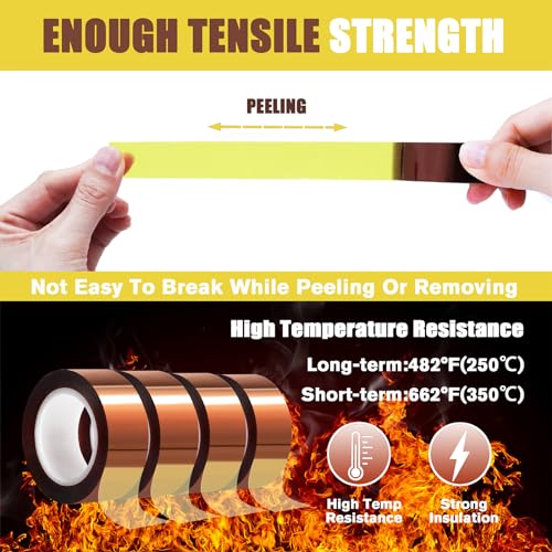 MEBMIK 4 Rolls 20mm x16m(52FT) Heat Tape High Temperature Heat Resistant Tape Heat Transfer Tape for Heat Sublimation Press Vinyl,No Residue