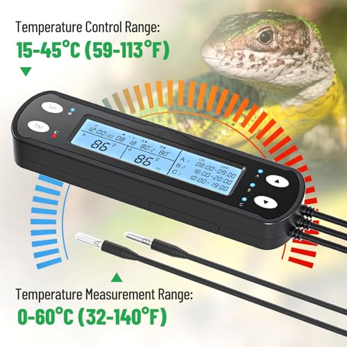 Smart Thermostat with Heating Timing Outlets, PID Dimming Thermostat for Day Night Temperature Controller, 3-Channel Digital Timer for Reptile Mushroom Greenhouse Heat UVB Lamp