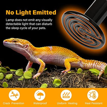 HealSmart Reptile Heat Lamp 150W 4-Pack Ceramic Heat Emitter, No Light Emitting Heat Bulbs for Amphibian Pet Brooder Coop Incubating Chicken, Lizard Bearded Dragon Turtle Snake Terrarium - size: 150 Watts, style: D-85mm (3.35") *4 Pcs