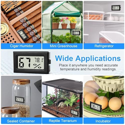 8-Pack Mini Digital Hygrometer Thermometer | Front-View Frame Adhesive, For Mason Jar & Reptile Tank, Humidity Monitor, 12-Month Battery