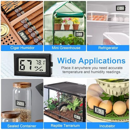 8-Pack Mini Digital Hygrometer Thermometer | Front-View Frame Adhesive, For Mason Jar & Reptile Tank, Humidity Monitor, 12-Month Battery